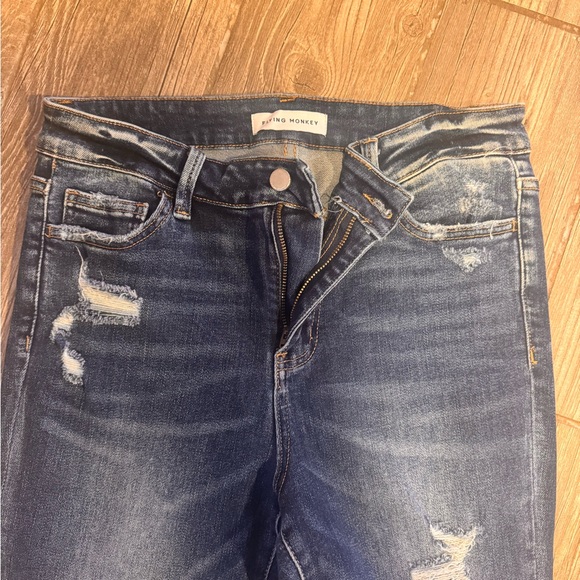 Flying Monkey Dark Blue Distressed Flare Jeans - Picture 4 of 6